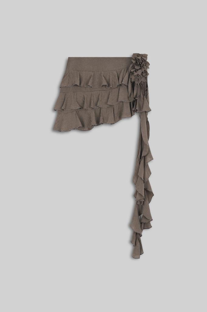 Lou Asymmetric Mini Skirt with Spiral Pendants